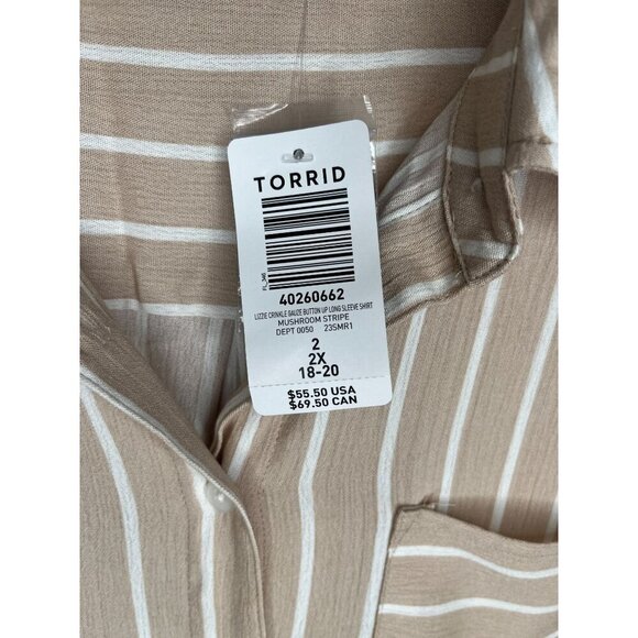 Torrid Womens Button-Up Striped Shirt Mushroom Size 2X - Picture 6 of 7